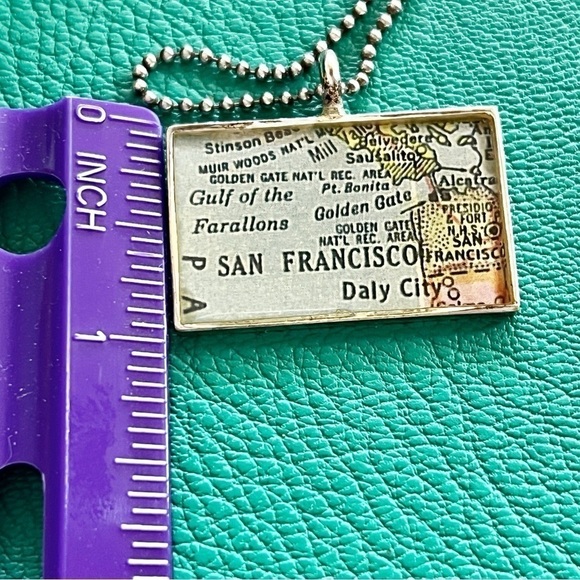San Francisco Vintage Map Pendant Necklace .925 Chain Northern California Retro - Picture 6 of 8
